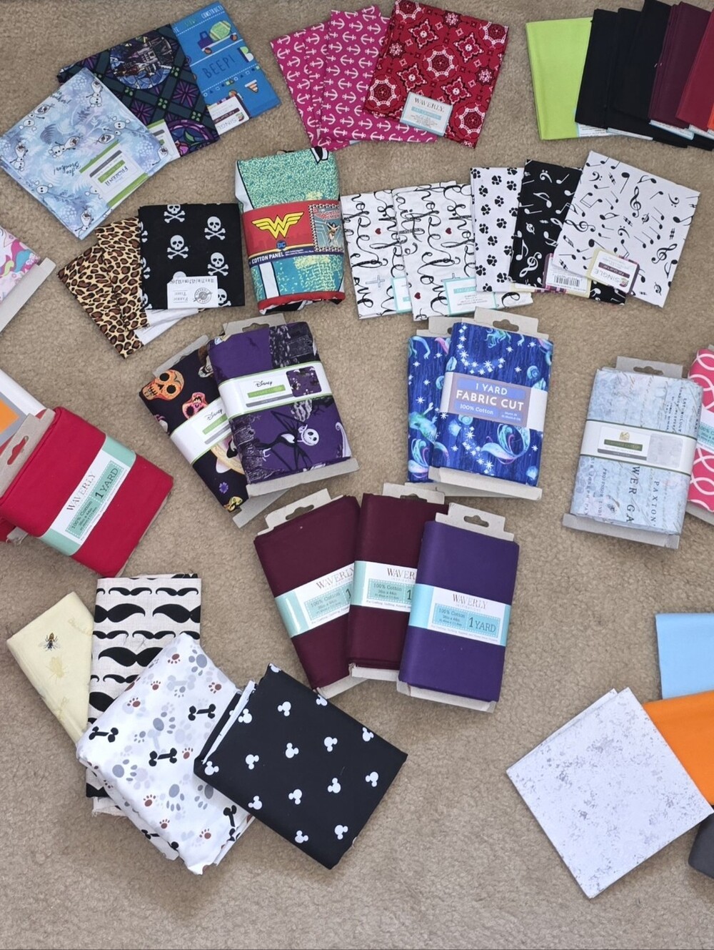 Assorted Cotton Fabric Fat Quarters & 1-Yard Cuts - Multi Color Pack